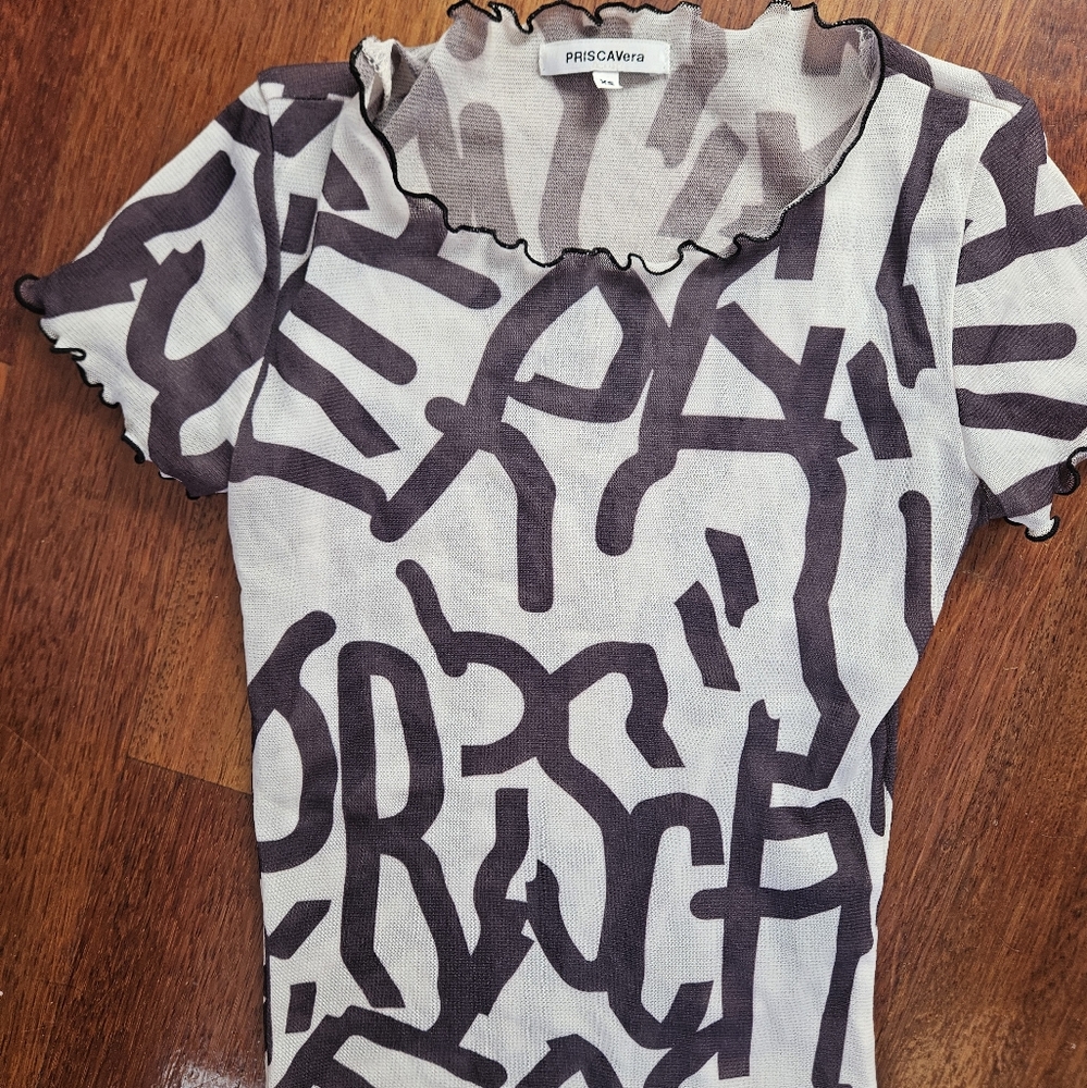 Nwot priscavera Ssense Sheer Minimalist Black & White T Shirt Xs S - Picture 5 of 5